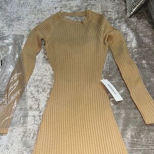 Bardot Beige Ribbed Knit Long Dress